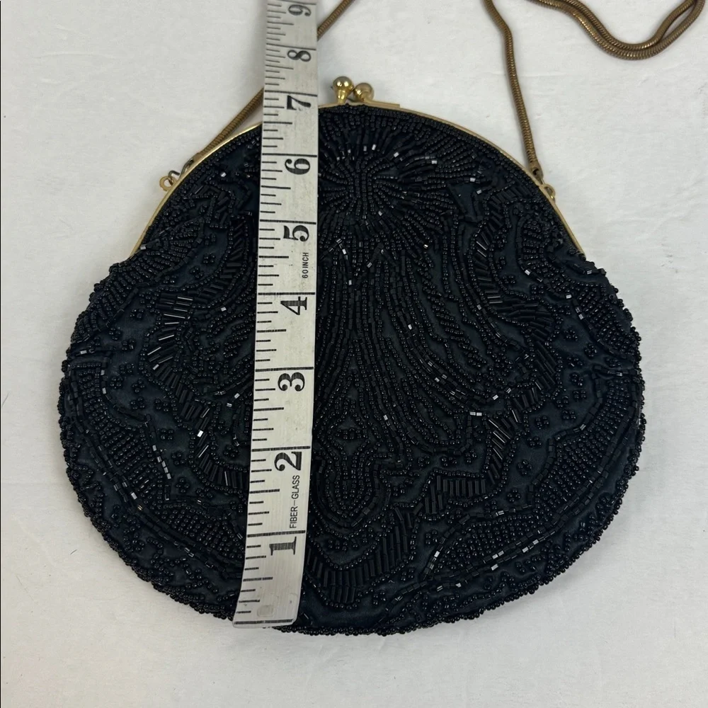 Vintage Black Silk Beaded Kiss Lock Clutch Purse